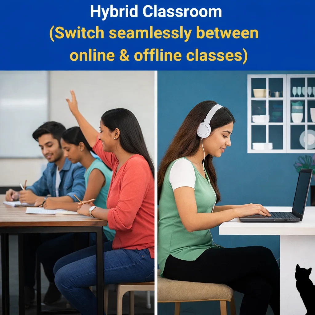 Swich seamlessly between online and offline classes as we provide hybrid classes